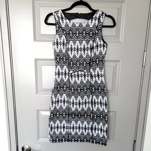 H&M Office Career Black Silver Gray Sleeveless Fitted Sheath Geometric Dress